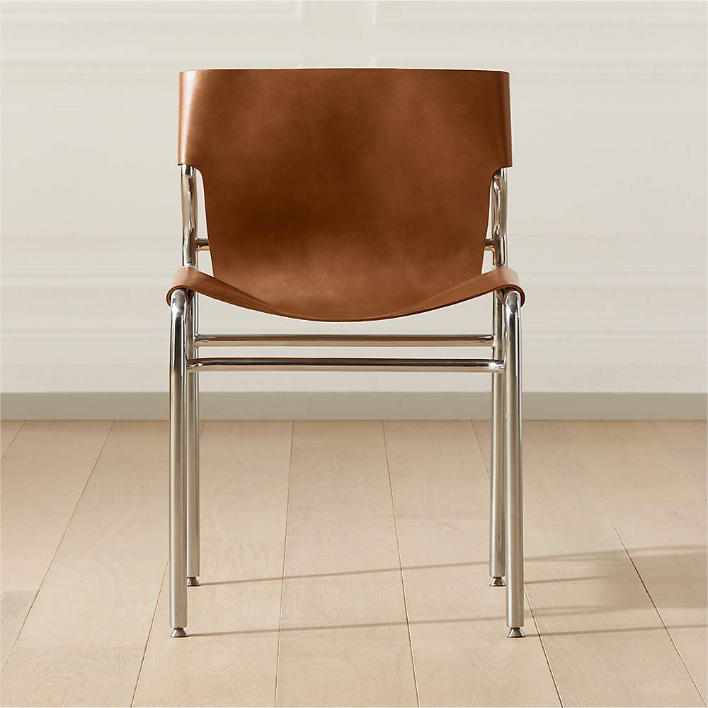 Surf Sling Brown Leather Dining Chair Cb2, Leather Dining Chairs With Wheels