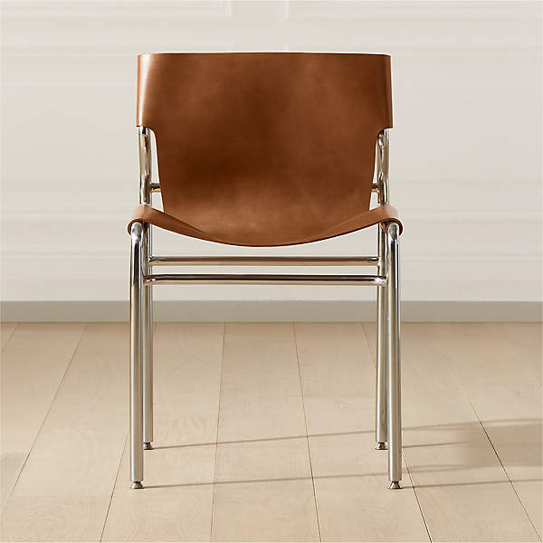 Surf Sling Brown Leather Modern Dining, Real Leather Dining Chairs Modern
