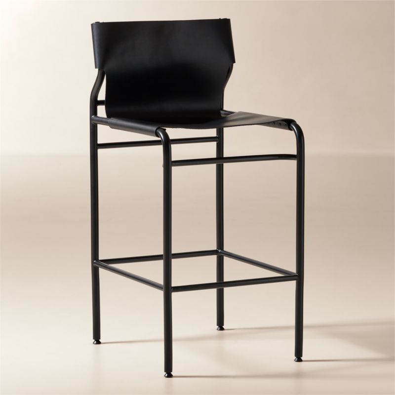 Surf Sling Black Leather Bar Stool - image 1 of 6