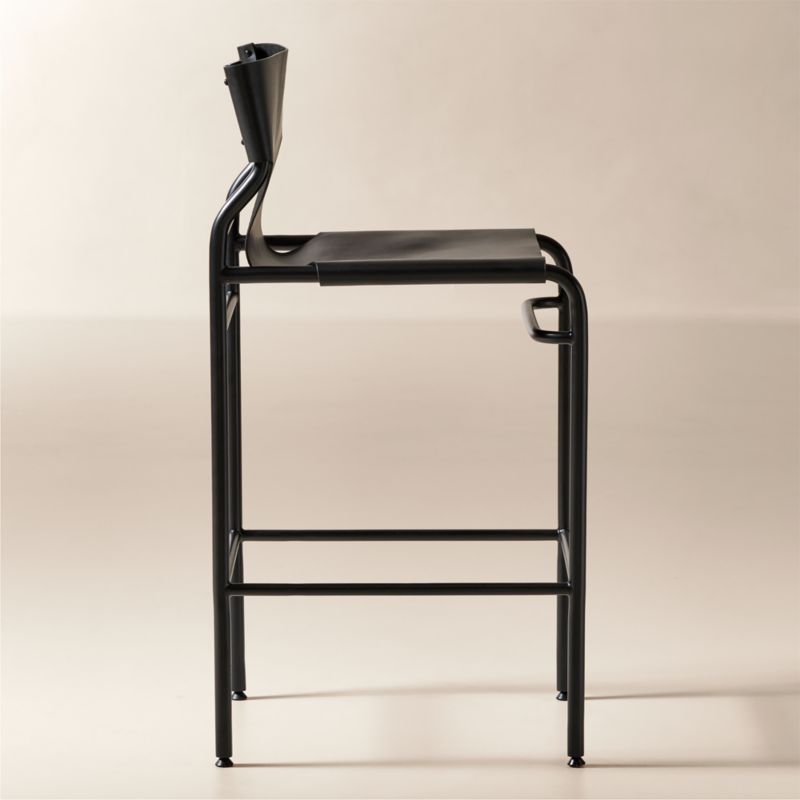 Surf Sling Black Leather Bar Stool - image 2 of 6