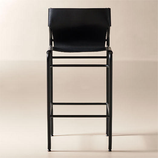 Surf Sling Black Leather Bar Stool Set of 2