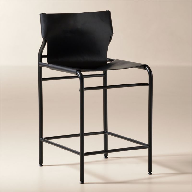 Surf Sling Black Leather Counter Stool - image 1 of 6