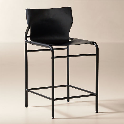 Surf Sling Black Leather Counter Stool