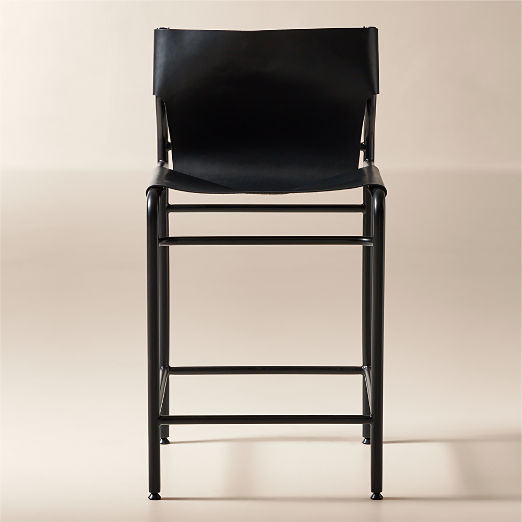 Surf Sling Black Leather Counter Stool