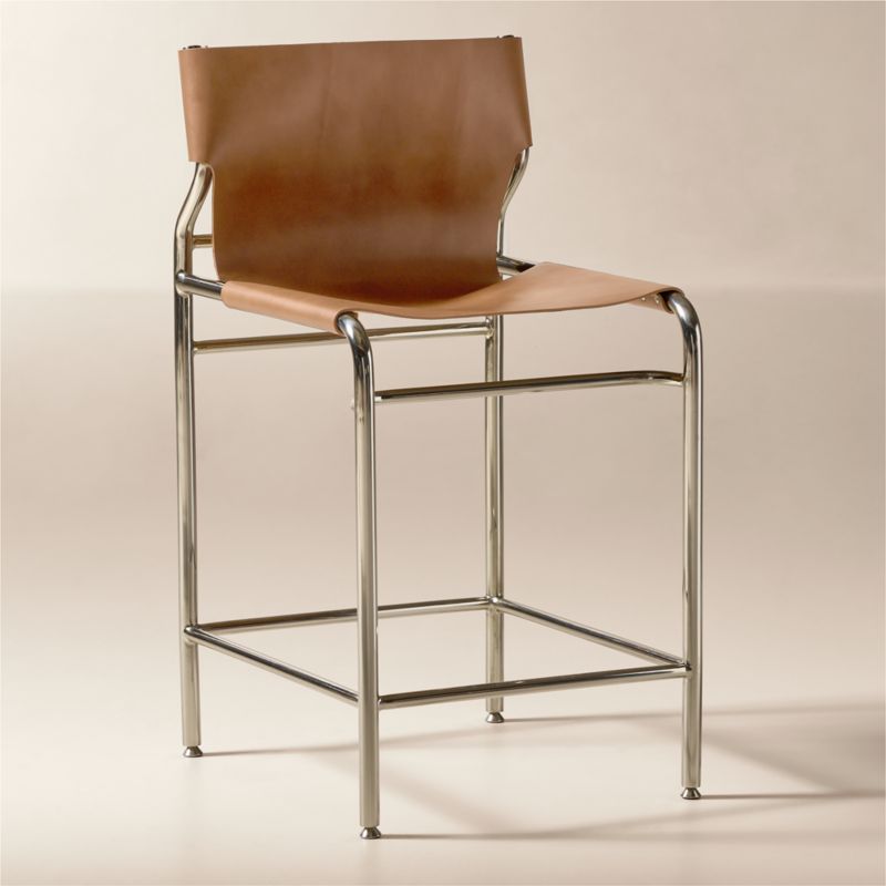 Surf Sling Brown Leather Bar Stool - image 1 of 6