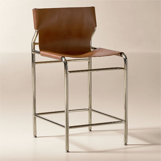 Surf Sling Brown Leather Bar Stool Set of 2