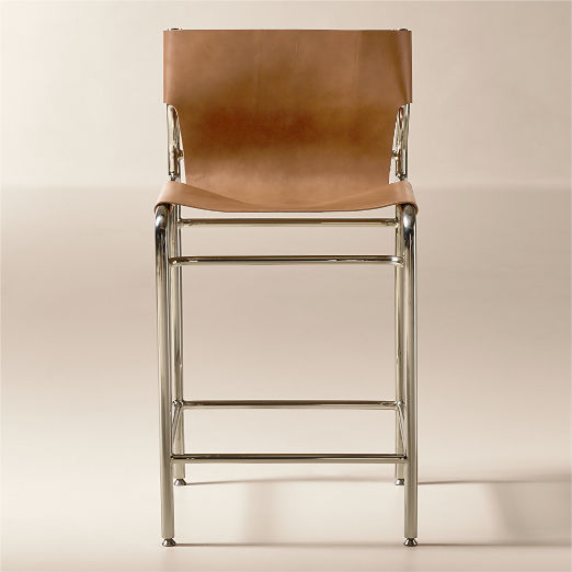 Surf Sling Brown Leather Bar Stool Set of 2