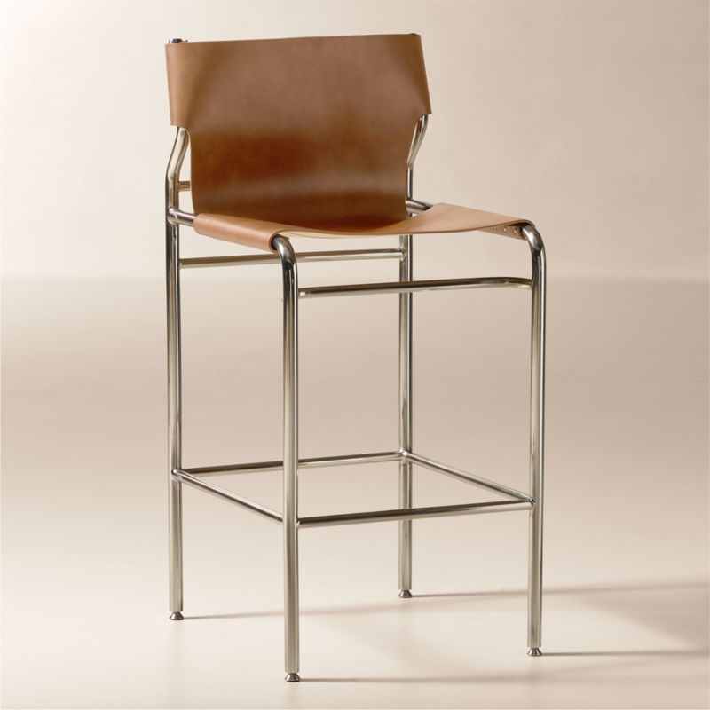 Surf Sling Brown Leather Counter Stool - image 1 of 6