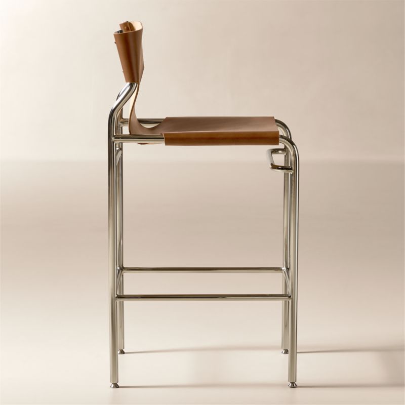 Surf Sling Brown Leather Counter Stool - image 2 of 6