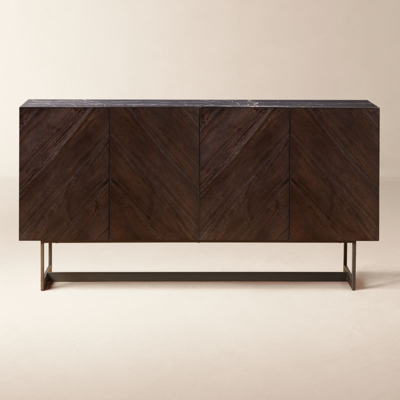 View Suspend 57" Charcoal Wood Media Console with Black Marble Top details