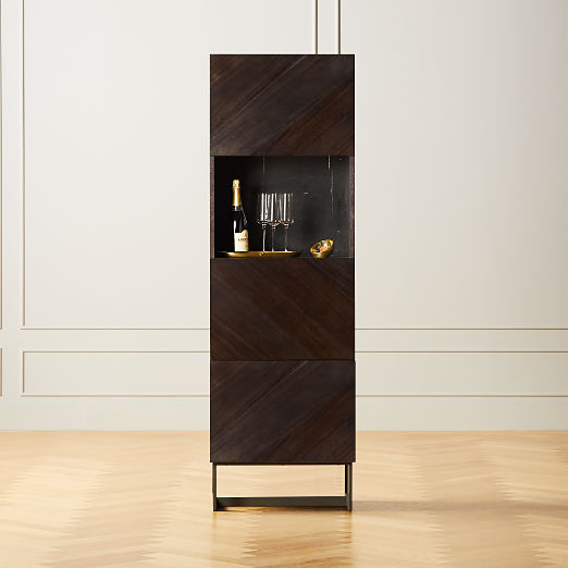 Suspend Black Marble and Dark Wood Bar Cabinet