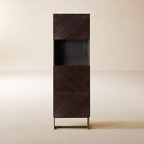 Suspend Black Marble and Dark Wood Bar Cabinet