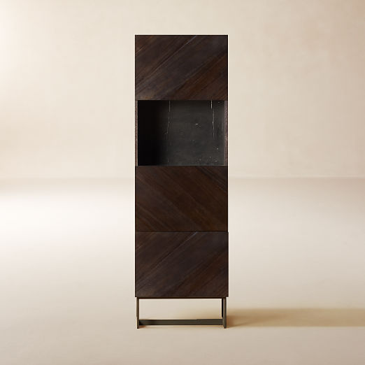 Suspend Black Marble and Dark Wood Bar Cabinet