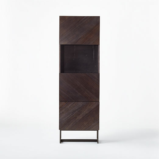 Suspend Black Marble and Dark Wood Bar Cabinet