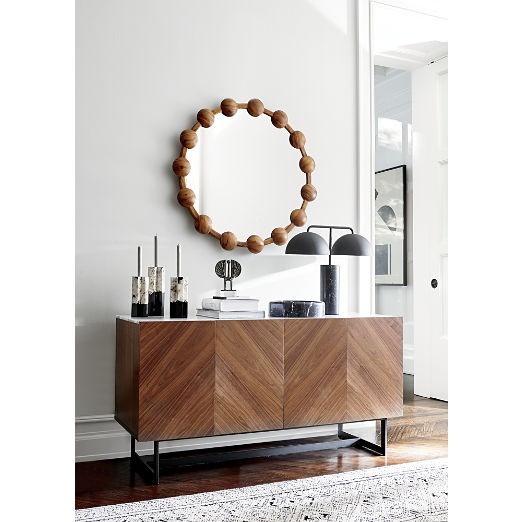 Suspend 57" Walnut Wood Media Console with White Marble Top