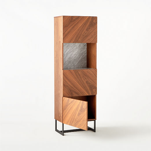 Suspend White Marble and Wood Bar Cabinet