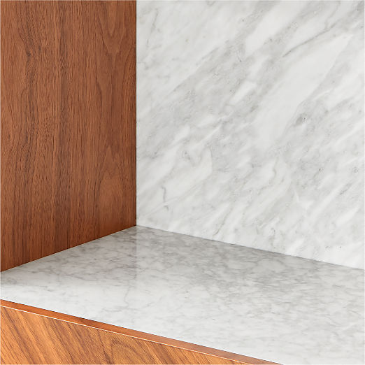 Suspend White Marble and Wood Bar Cabinet