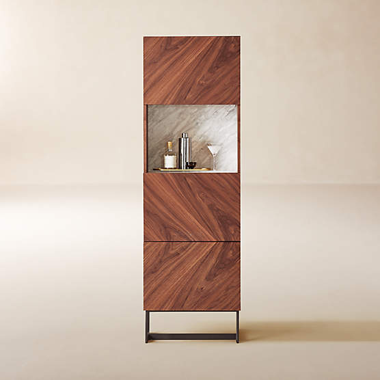 Suspend White Marble and Wood Bar Cabinet