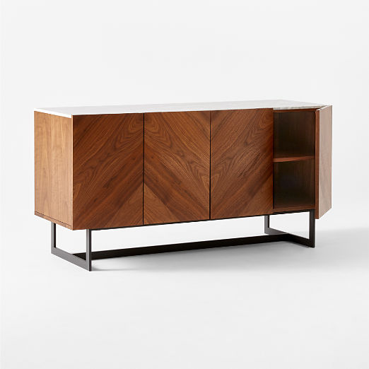 Suspend 57" Walnut Wood Media Console with White Marble Top