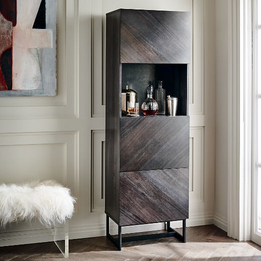 Suspend Black Marble and Dark Wood Bar Cabinet