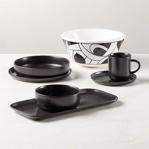 Mori 4-Piece Matte Black Dinnerware Set with Pasta Bowl