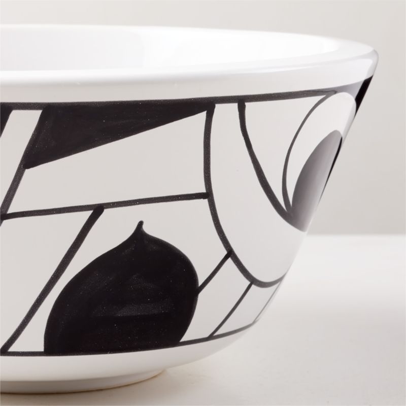 Suzu Hand Painted Ceramic White and Black Serving Bowl - image 3 of 6