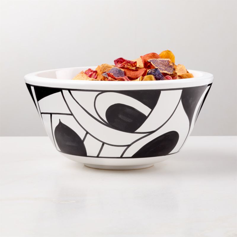 Suzu Hand Painted Ceramic White and Black Serving Bowl - image 2 of 6