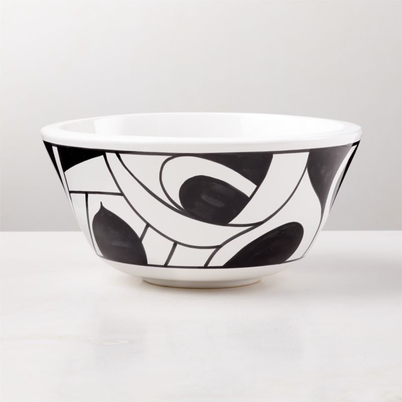 Suzu Hand Painted Ceramic White and Black Serving Bowl - image 0 of 6