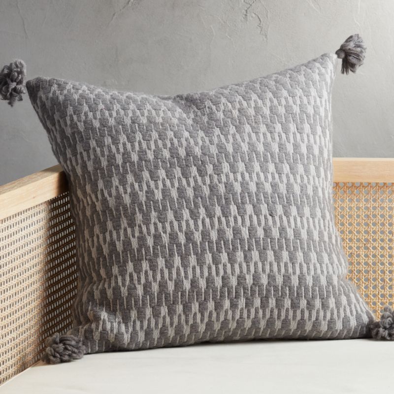 23" Sven Grey Tassel Pillow with Feather-Down Insert ...