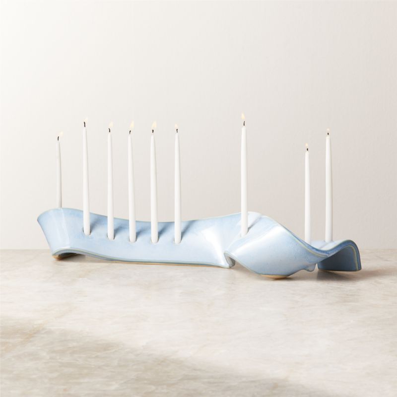 View Swey Blue Ceramic Hanukkah Menorah details