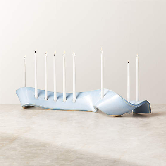 Swey Blue Ceramic Hanukkah Menorah