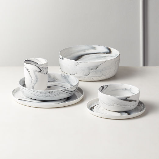 Swirl 3-Piece Black and White Dinnerweare Set With Soup Bowl By Jennifer Fisher