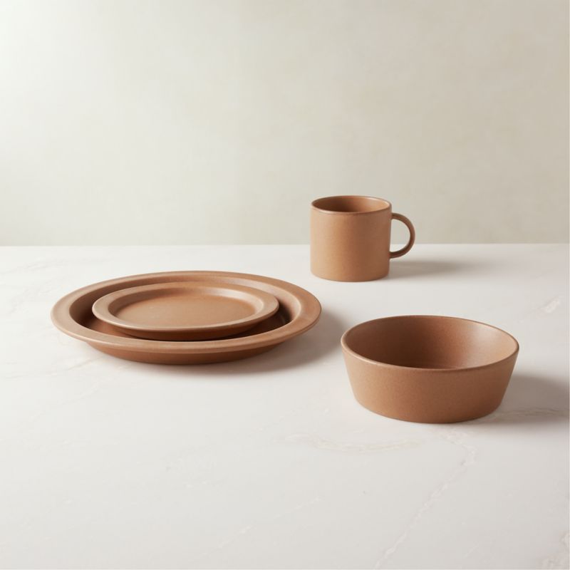 View Swoon 4-Piece Brown Dinnerware Set with Soup Bowl with Reactive Glaze details
