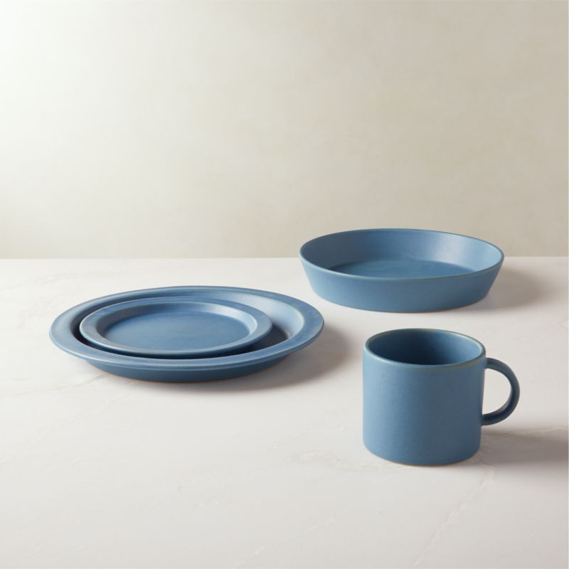 View Swoon 4-Piece Blue Dinnerware Set with Pasta Bowl with Reactive Glaze details