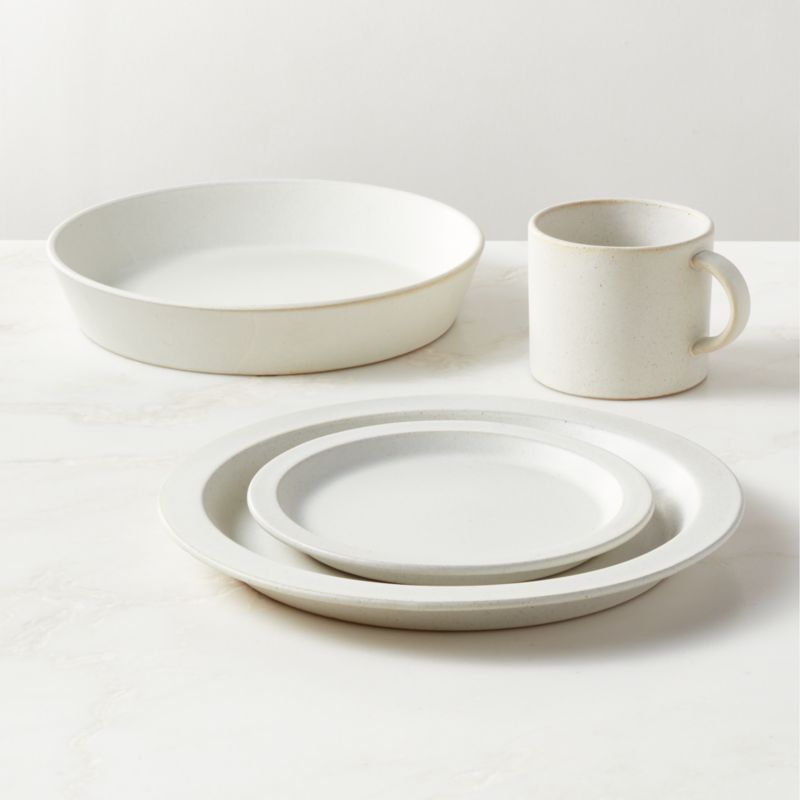 View Swoon 4-Piece Off-White Dinnerware Set with Pasta Bowl with Reactive Glaze details