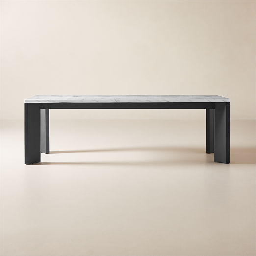 Sydney 95" Rectangular Carrara Marble Dining Table with Black Steel Legs