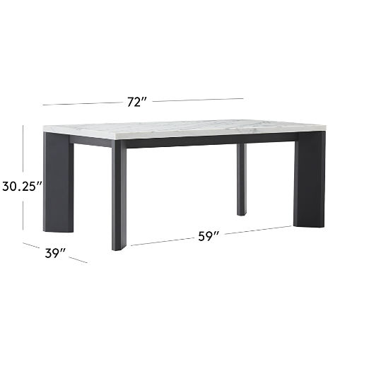 Sydney Rectangular Carrara Marble Dining Table with Black Steel Legs 72''