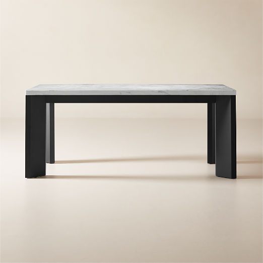 Sydney 72'' Rectangular Carrara Marble Dining Table with Black Steel Legs