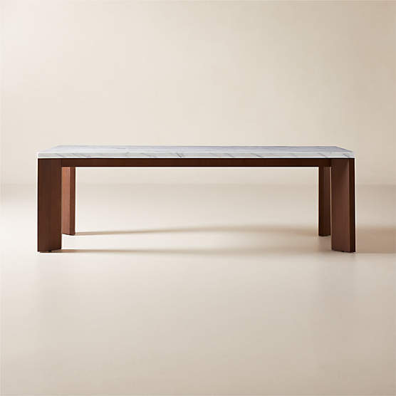 Sydney 95" Rectangular Carrara Marble Dining Table with Walnut Legs