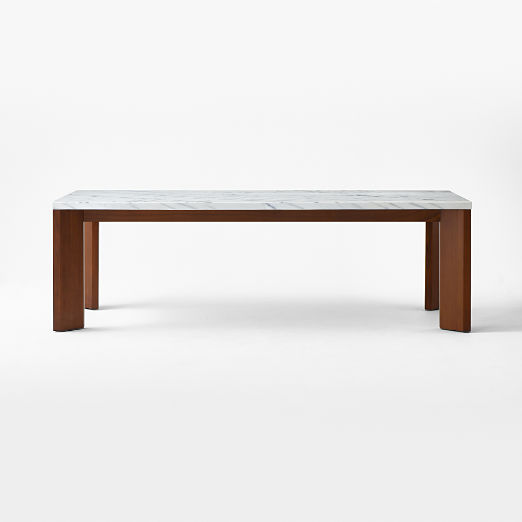 Sydney Rectangular Carrara Marble Dining Table with Walnut Legs 95.5''