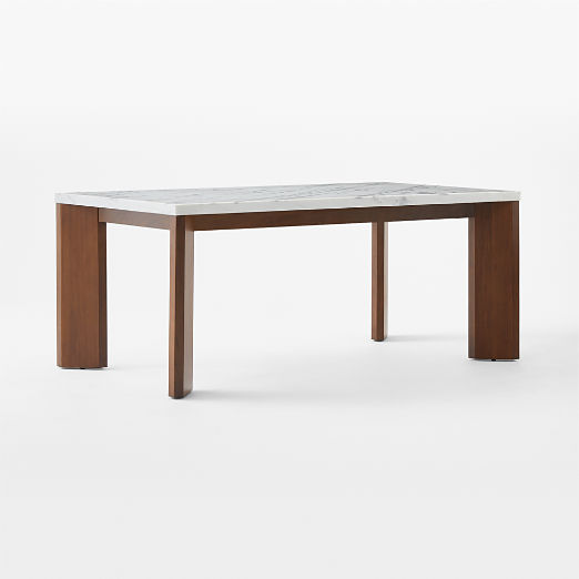 Sydney Rectangular Carrara Marble Dining Table with Walnut Legs 72''