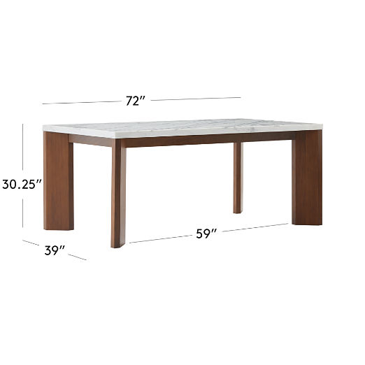 Sydney Rectangular Carrara Marble Dining Table with Walnut Legs 72''