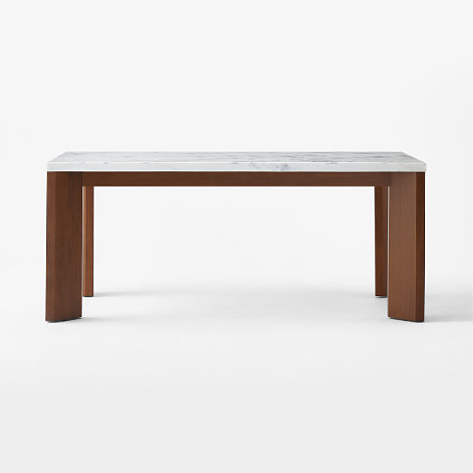 Sydney Rectangular Carrara Marble Dining Table with Walnut Legs 72''