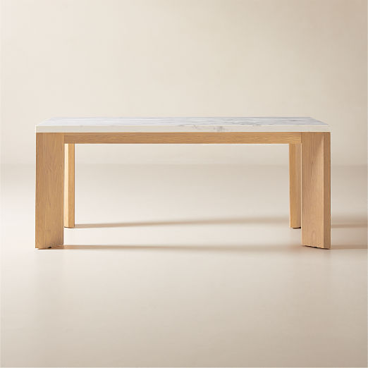 Sydney 72'' Rectangular Carrara Marble Dining Table with White Oak Legs