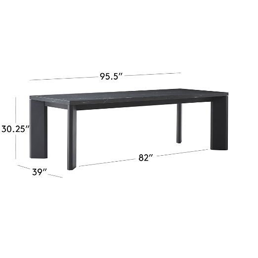 Sydney 95" Rectangular Black Marble Dining Table with Black Steel Legs