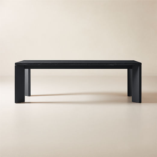 Sydney 95" Rectangular Black Marble Dining Table with Black Steel Legs