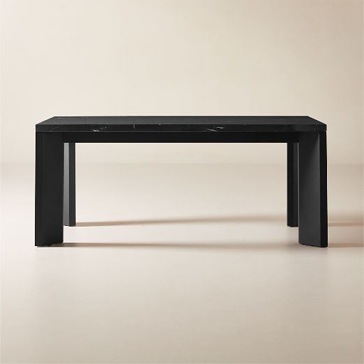 Sydney 72'' Rectangular Black Marble Dining Table with Black Steel Legs