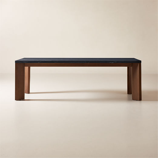 Sydney 95" Rectangular Black Marble Dining Table with Walnut Legs