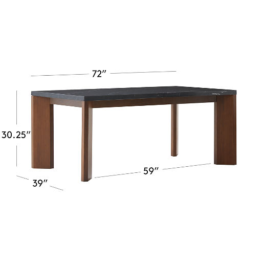 Sydney Rectangular Black Marble Dining Table with Walnut Legs 72''