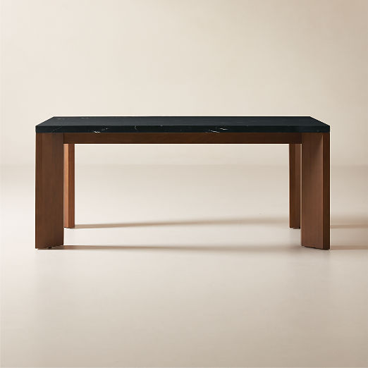 Sydney 72'' Rectangular Black Marble Dining Table with Walnut Legs